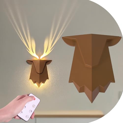 Image of Deer Shadow Lamp, Deer Antler Shadow Wall Lamp with Remote Control, Nail-Free Wall-Mounted Night Light for Bedroom, Living Room, Hallway, Battery Powered and Removable Rechargeable