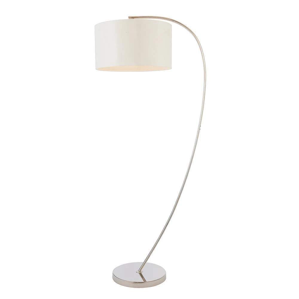 Endon Polished Nickel 72388 Josephine One Light Floor Lamp In Bright Nickel Plate With White Faux Silk Shade