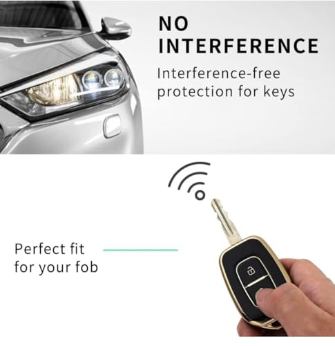 Image of TPU Car Key Cover Black & Golden Compatible for Renault Triber, Kwid, Kiger, Duster Daatsun Redi-Go (Renault & Nissan, 2 Button Remote Key New)