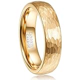 Vakki 6mm Gold Hammered Tungsten Carbide Ring for Men Women Domed Wedding Band Size 12