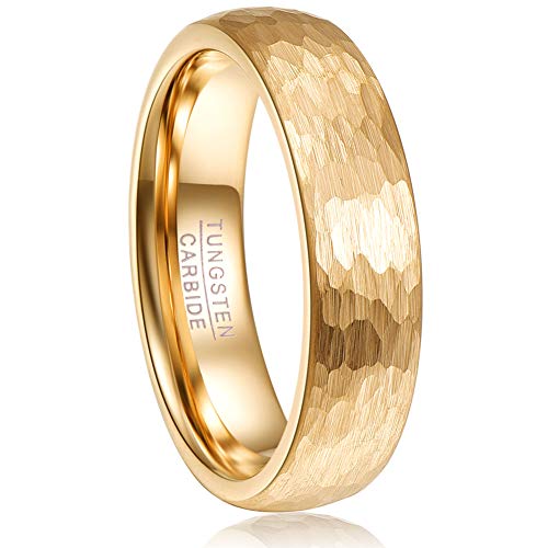 Vakki Gold Hammered Tungsten Ring 6mm/8mm Wedding Band for Men Women Hammered Finish Comfort Fit Size 5-12