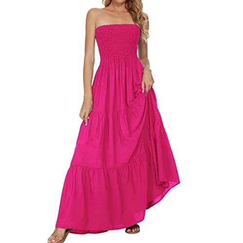 Image of Women's Summer Strapless Tube Top Maxi Dresses Off Shoulder Boho Beach Long Dress