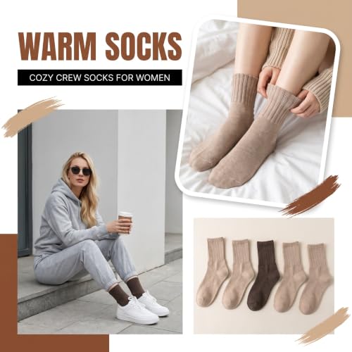 Image of Winter Women Socks 5 Pairs Vintage Wool Casual Thermal Crew Socks