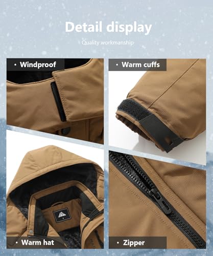 Image of Men's Mountain Ski Jacket Winter Snow Coats Waterproof Warm Fleece Lining Jacket Parka with Hooded