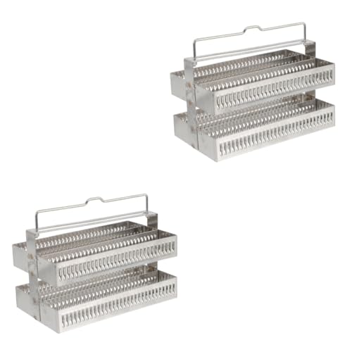 Garneck 2pcs Slide Drainer Microscope Slide Storage Microscope Holder Tool Tray Staining Slide Rack Slides for Microscope Stainless Slide Rack Microscope Accessories Silver Stainless Steel