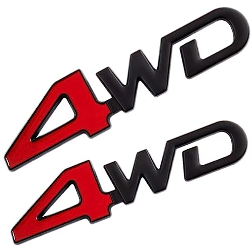 Image of 2PCS 4WD Emblem Badge 3D Zinc Alloy Auto Trunk Door Fender Bumper Badge Decal Emblem Adhesive Tape Sticker (Red Black)
