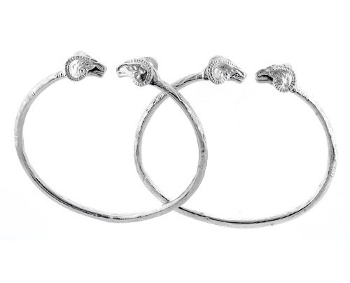 Better Jewelry Ram Ends .925 Sterling Silver West Indian Bangles (Pair) (Made in USA)