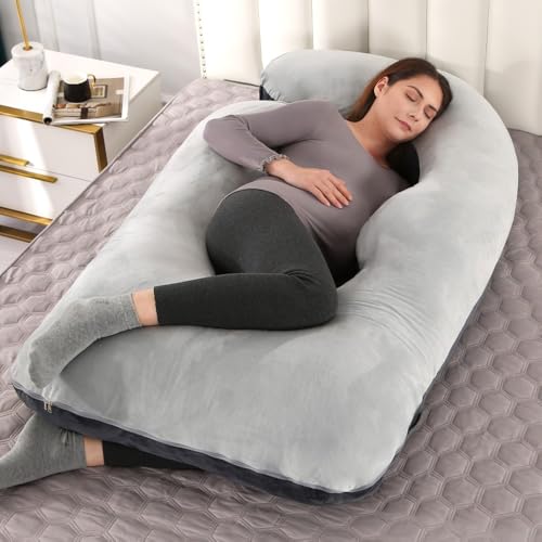 「FLYKING」 妊娠用枕 60インチ U型抱き枕 妊婦用マタニティ枕 ベルベットカバー付き (マルチカラー) (19,クリスタルベロア)