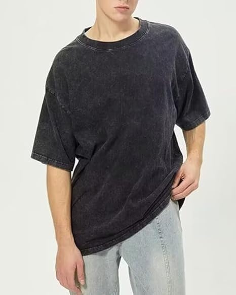 2PCS Men Oversize T-Shirt Men's Heavy Cotton Summer T-Shirt tee Loose Fit Short Casual Wash Solid Basic tee Tops (M,03)