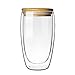 Double-wall Borosilicate Glass Cup Coffee Mug Cup 16 oz (bamboo lid)
