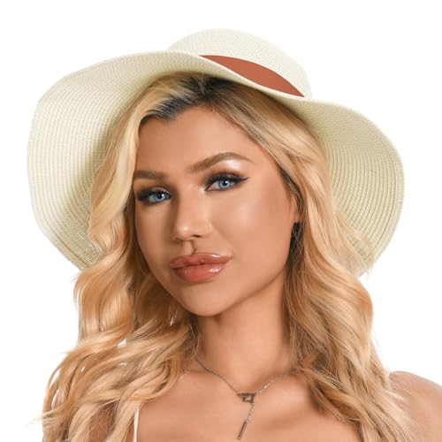 Beach Straw Hats for Women Summer Beach UV Hat Foldable Wide Brim...