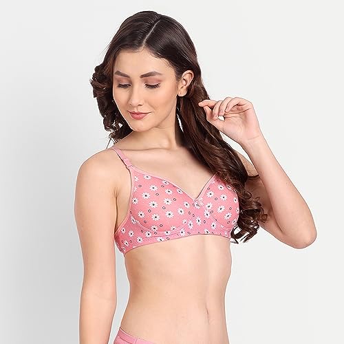 Image of Women Flower Printed Padded Bra - Made of Pure Cotton Full Coverage Non Wired Soft Cup for T-Shirt Saree Dress for Everyday