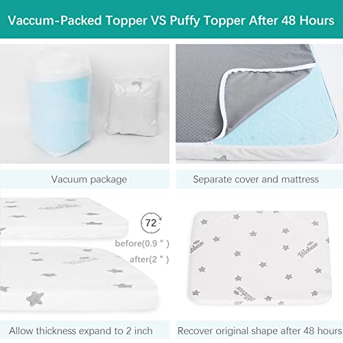 Crib Mattress Topper Memory Foam 2-Inch Fit Standard Crib / Toddler Bed Mattress With Removable Bamboo Crib Mattress Pad Topper Cover Protector Machine Wash & Non-Slip | 52“X 27“ #TOP3
