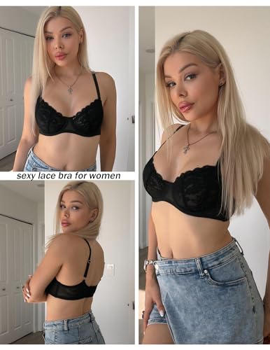 Image of Avidlove Women's Sexy Bra Lace Underwire Unlined Bra | Balconette Demi Everyday Bra Lingerie S-XXL