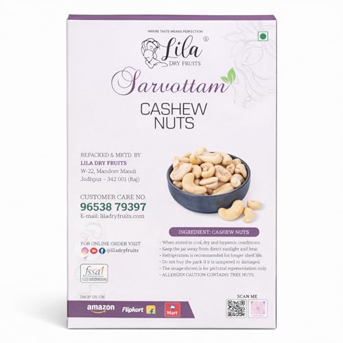 Image of LILA DRY FRUITS Premium Sarvottam Cashew 200 grams Whole Kaju Crunchy Fresh Cashews Dry Fruits for Snacking, Cooking & Gifting | Rich Taste Natural Nuts Perfect for Gifting