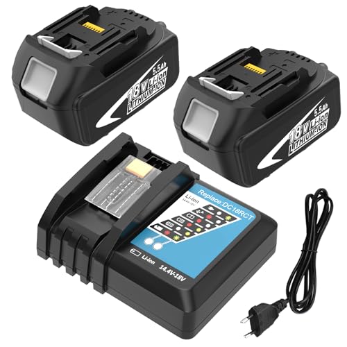 2X 5500mAh Repuesto para Makita Batería 18V 5.5Ah + Cargador DC18RC Compatible BL1860B BL1850 BL1860 BL1845 BL1840 LXT-400 con indicador LED