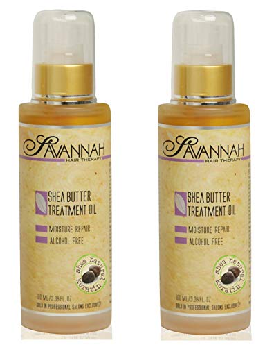 Savannah Hair Therapy Shea Butter Hair Oil for Dry Damaged Hair and Growth 3.38 oz, Hair Treatment Oil - Natural Source of Keratin that Coats Hair and Imparts Softness and Brilliant Shine (Pack of 2)