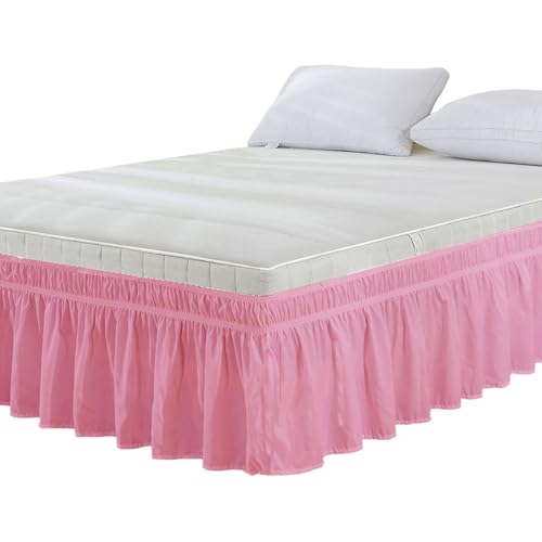 Jupe de lit enveloppante avec volants anti-poussière, réglable, élastique, pour lits queen, king, full et jumeaux, lavable en machine (Rose, jumeau)