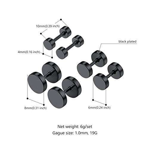 Black Stainless Steel Round Stud Earrings Flat Disk Studs Gothic Punk Men Flat Back Earrings #TOP5