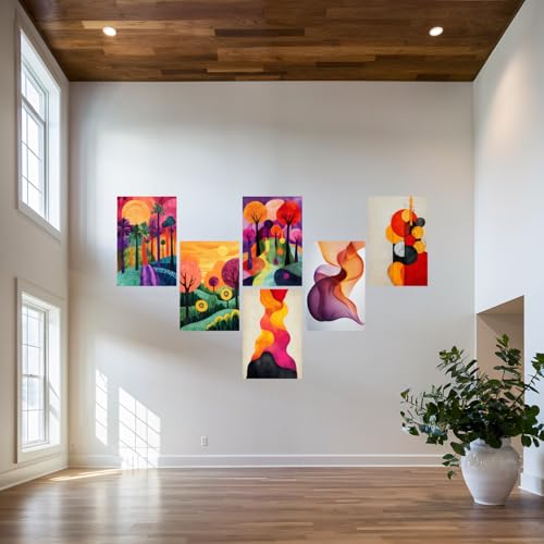 Image of SiddArtify Abstract Tropical Wall Art Prints Set - Colorful Landscape Poster Decor for Living Room Office - 12x18 inch Sticker Pack of 6