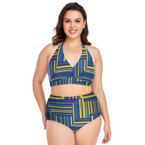 Bikini triangle pour vos vacances à la mer et maillot de bain deux pièces rayé jaune et bleu