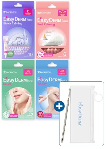 DWEasyDerm EasyDerm Multi-Step Pimple Patch Set – 4-Type Korean Pimple Patches + Free 2-in-1 Dual-Tip Extractor for Complete Skincare Stocking Stuffer Holiday Gift