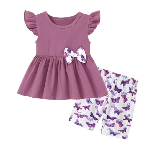 WESIDOM Toddler Girl Clothes Layered Ruffle Top Floral Shorts Cute Toddler Girls Summer Outfits 2Pcs Clothing Set(Purple,18-24Months)