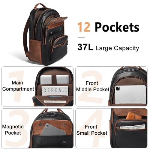 Image of Leresas Backpack Purse for Women Mens for Work Travel Back Pack Vegan Leather Business Teacher Book Bag Fashion Computer Daypack Back Pack Brown Black