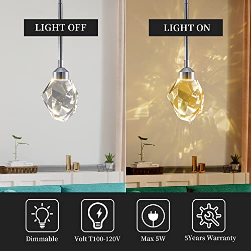 Rolerada 1-Light Modern Crystal Pendant Light, Mini Dimmable Led Crystal Ceiling Hanging Light In Polished Nickel Finish Adjustable Height Pendant Lighting For Kitchen Island Bathroom Bar #TOP3
