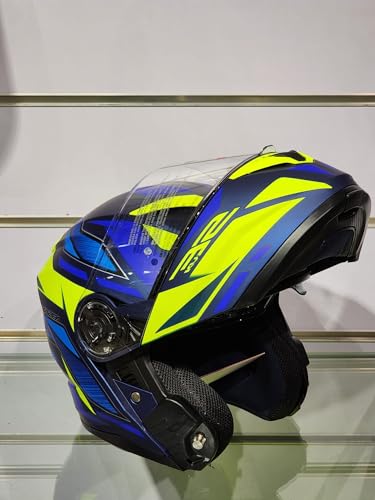 Kappa KV32F - Casco de Moto Modular abatible homologado, Color Azul y Amarillo flúor, dotado de Doble Visera, Casco Flip Kappa KV32F Strong Azul Amarillo (S)