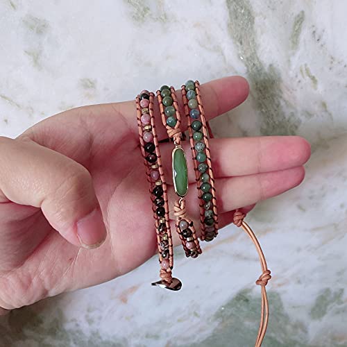 Image of Plumiss Women Boho Handmade Natural Stone Crystal Leather Bead Wrap Bracelets Collection
