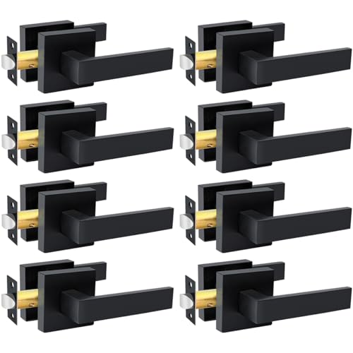 KAMOTA Passage Door Levers, 8 Pack Black Heavy-Duty Door Handles, Square Non-Locking Door Knobs, Right and Left Handed for Closets, Hallways and Conference Rooms