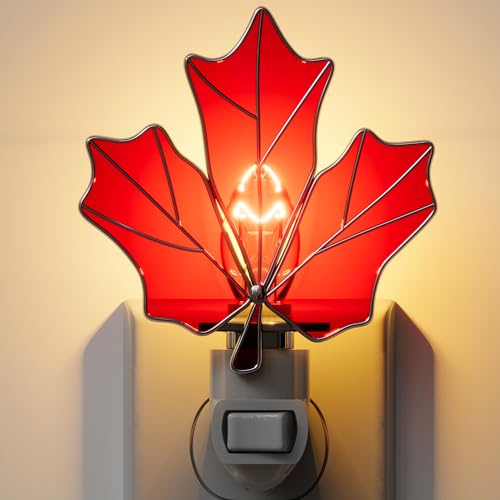 Image of Stained Glass Maple Leaf Night Lights Plug in for Home,7W Warm Light