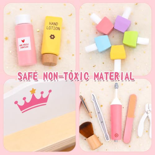 Wooden Pretend Nail Salon Play Set with Nail Polishes, File, Kids Indoor Activity Toy by SUPERGFS - Used condition - Image 4