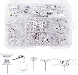 Anvin 145 Pcs Clear Push Pins Set Push Pin Hooks Pushpin Clips Giant Push Pins  Diamond Upholstery Nails Decorative Thumb Tacks Bulletin Board Tacks for Maps, Photos, Posters(5 Styles in 5 Grids Box)