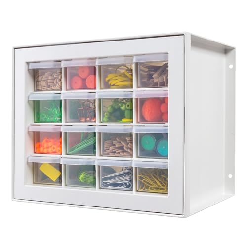 IRIS USA Small Drawer Organizer Storage, 16-Drawer Craft Cabinet for Screws Hardware Art Supplies Small Parts Nuts Bolts Nails Tool Container, Drink Packet and Water Flavor Packet Organizer, White