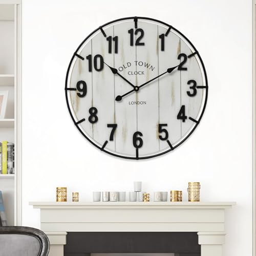 24 inch Washed White Wood Farmhouse Clock product photo 24 inch Washed White Wood Farmhouse Clock product image