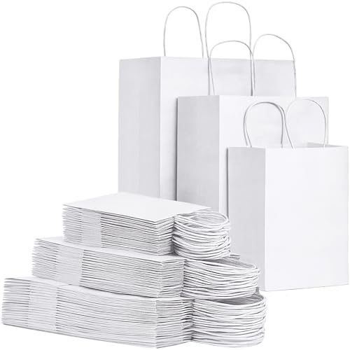 Sacs en papier kraft blanc pour mariages, anniversaires et fêtes de festivals - 90 pcs