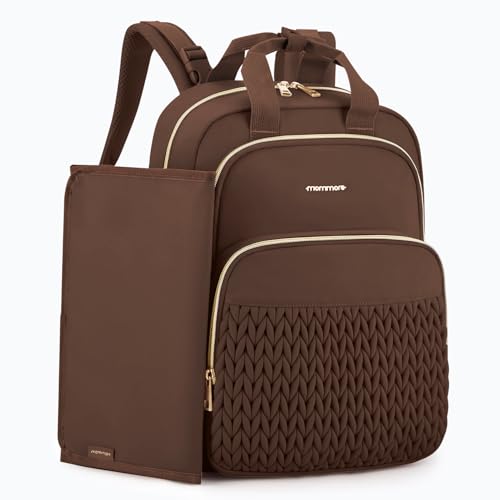 Image of mommore Diaper Bag Backpack, Stylish Travel Baby Bag with Insulated Pockets, Changing Pad and Stroller Straps for Toddler (Coffee-27L, Large)