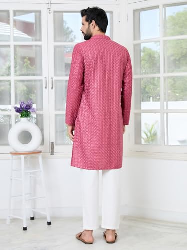 Image of See Designs Men's Full Sleeve Mandarin Collar Sequins Embroidered Straight Long Kurta - Festive Collection