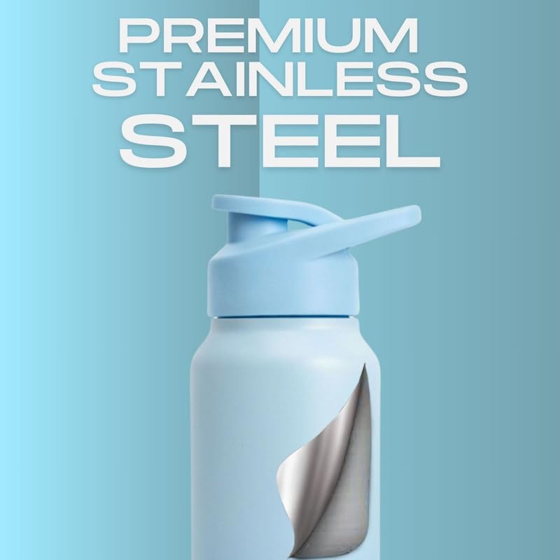 Image of Speedex Engraved Name Stainless Steel Sipper Water Bottle 1 Ltr - Customised Personalised Bottle for Kids & Adults, School, Gym, Sports, Dual Blue, Set of 1