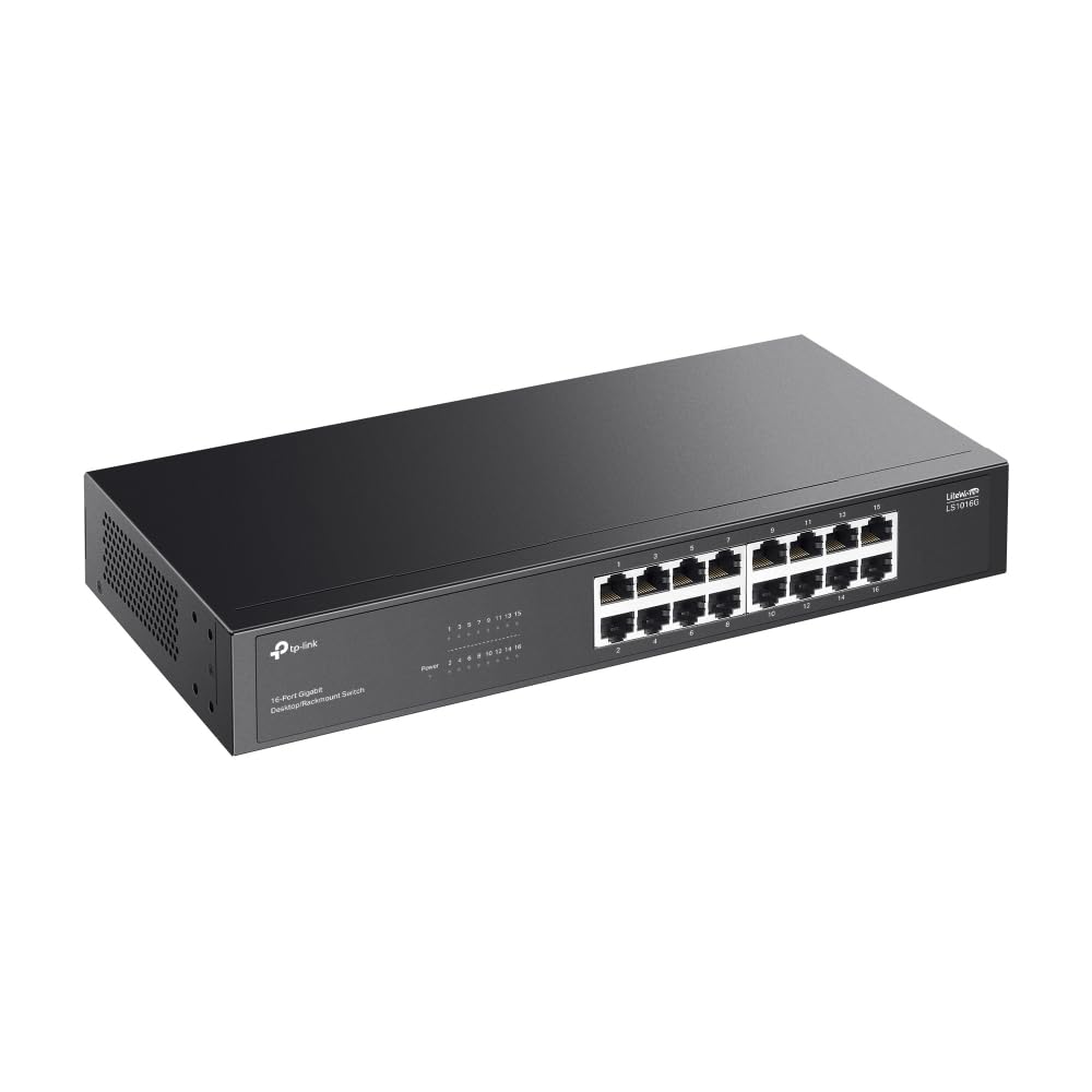 TP-Link Switch Gigabit a 16 porte per desktop/montaggio su rack, autoapprendimento di direzione MAC, MDI/MDIX automatico, negoziazione automatica, QoS, design senza ventola, tecnologia di