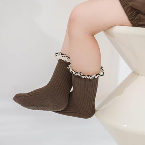 Baby Girls Vintage Frilly Ankle Crew Socks Toddler Lace Plaid Ribbed Dress Socks3