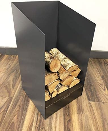 Volcann 65cm Tall Compact Steel Firewood Log Basket with Drawer - Fireplace Wood Holder Metal Store with Handheld, Storage for Indoor Woodstove, Fireside Accessories