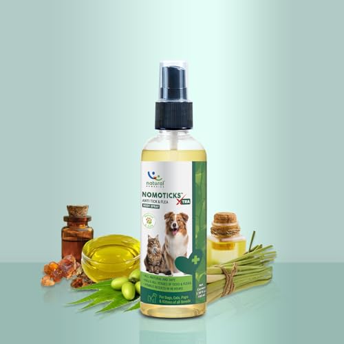 Natural Remedies Nomoticks Xtra Anti-Tick & Flea Body Spray for Dogs, Cats & Puppies, Kills Ticks & Fleas, Relieves Itching, Scratching & Irritation, Daily Use, Chemical-Free for All Breeds, 100 ml