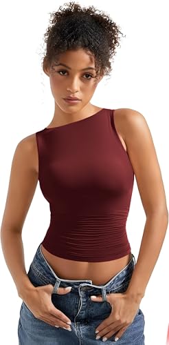 Image of SIGHTBOMB SOFTLINE Feather Touch Double Lined Boat Neck Ruched Waist Microfiber Cuddle Baby Sleeveless TEE for Women