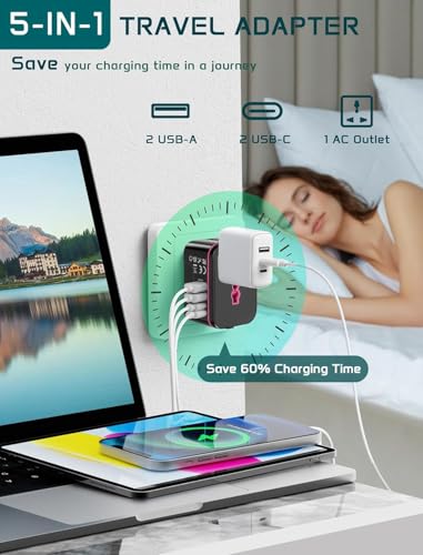 Image of Universal Travel Adapter Worldwide, European Travel Plug Adapter with 2 USB C, 2 USB A and Multi AC Outlets, International Power Converter All in One Universal Charger Power Adapter for EU US UK AUS