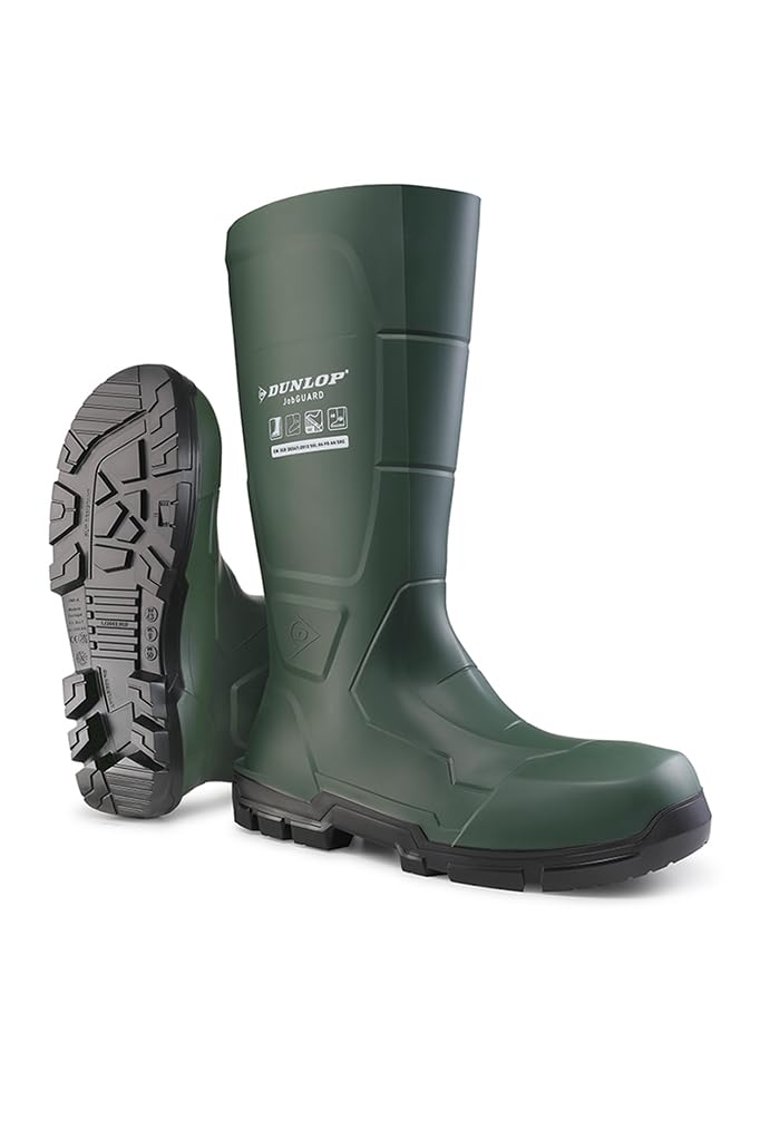 DUNLOP JobGUARD - Unisex Heavy Duty Waterproof Industrial Work Boots, Heritage Green, Chemical and Slip Resistant PVC Wellies with Steel Toecap and Midsole for Outdoor and Construction - EU43, UK9
