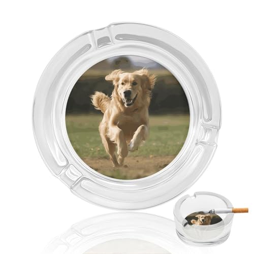 Golden Retriever Running Glass Ashtray for Cigarette Cigar,Cigarette Ashtray for
