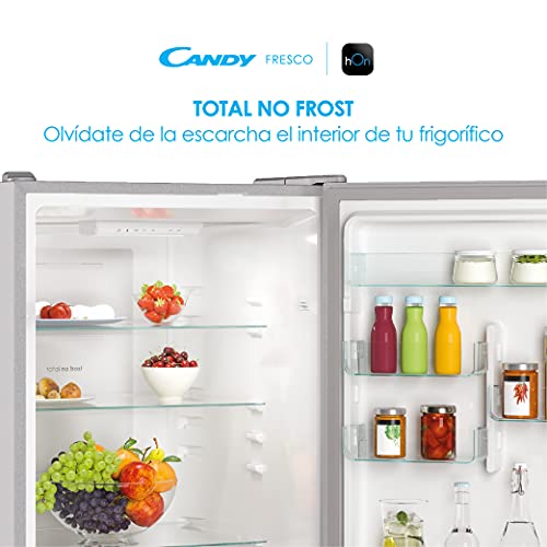 Candy-Fresco-CCE3T618FS-Frigorifico-Combi-60CM-344L-Total-No-Frost-Almacenamiento-Flexible-Cajon-Verdulero-Control-Interno-LED-Puertas-Reversibles-Altura-Ajustable-39DB-Clase-F-Silver